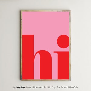 Impresión de Hola, rosa, rojo, arte de pared de Hola, póster de Hola, arte de pared imprimible, impresiones para la entrada, decoración del hogar, tipografía, bienvenido, arte para la sala de estar, arte de pared para la oficina