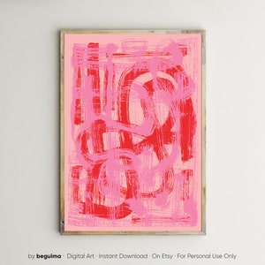 Abstracto, Impresiones, Arte de pared, Rosa, Rojo, Póster, Arte de pinceladas, Vívido, Brillante, Moderno, Contemporáneo, Colorido, Imprimible, Decoración de pared, Descarga digital