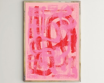 Abstract Art,Prints,Wall Art,Pink,Red,Poster,Colorful,Printable,Modern,Contemporary,Home Decor,Brush Stroke,Vivid,Bright,Digital Download