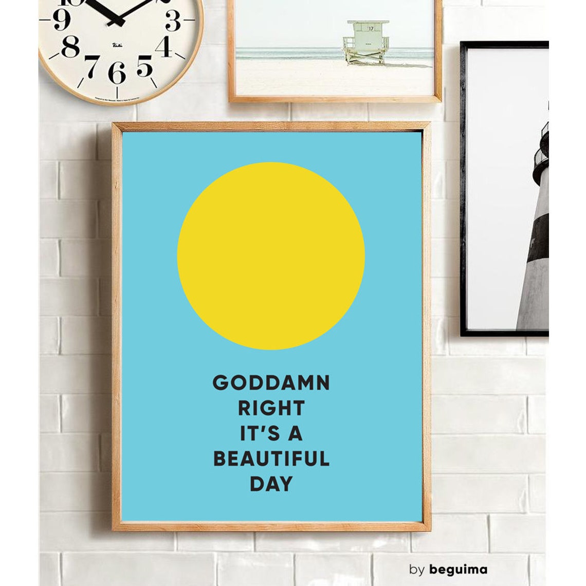 Inspirerend citaat Print Beautiful Day Sun Wall Art Yellow