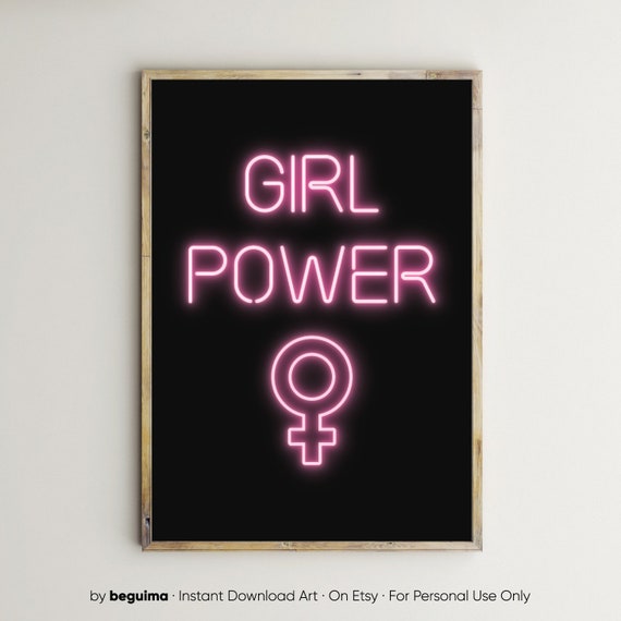 Girl Power,Feminist Prints,Pink Quotes,Feminism Posters,Girl Room Decor,Neon Lights Sign,Printable Wall Art,Nursery,Modern,Digital Download