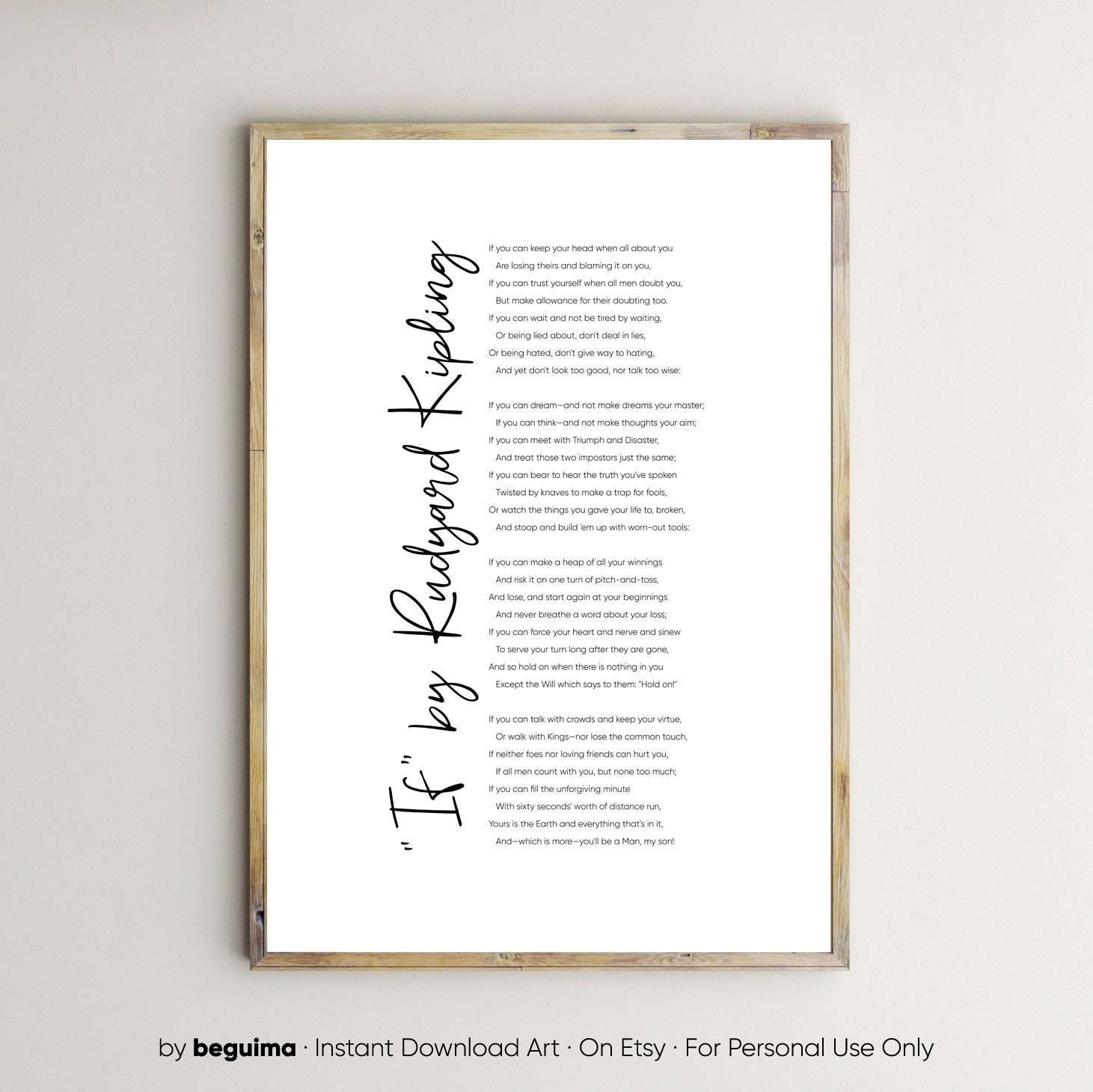 If Par Rudyard Kipling, Poème D'Art Mural, Impression Inspirante.