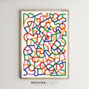 Arte abstracto moderno, impresión de pared colorida, brillante, arte de pared imprimible, pósteres, decoración de pared, contemporáneo, multicolor, sala de estar, descarga digital