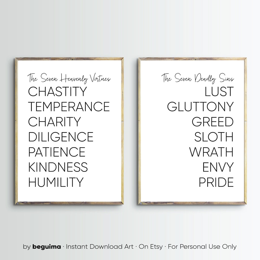 Seven Heavenly Virtues,seven Deadly Sins,bible Verse Print,inspiring