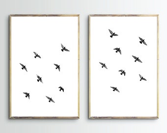 Bird Print,Flock of Birds Flying,Pigeons,Photography,Printable Wall Art,Set Of 2,Decor,Minimal,Picture,Photo,Diptych,Poster,Digital Download