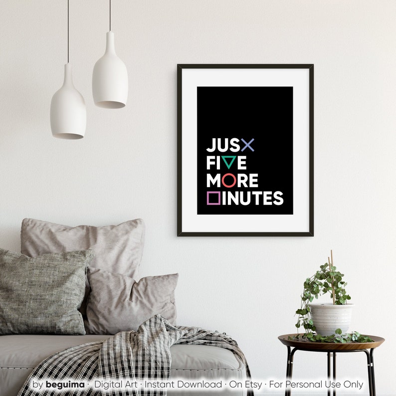 Just Five More Minutes,Gamer Posters Video Game Prints Boy Wall Art Joystick Buttons Symbols Printable Gaming Room Man Cave Decor Download image 10