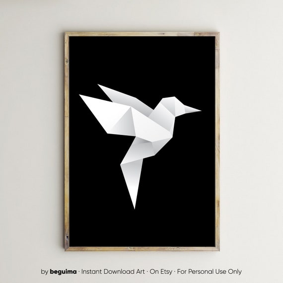 Origami Bird Printsbird Flyingpaper Birdillustrationblack Whiteprintable Wall Artlarge Posterhome Decordecorationdigital Download