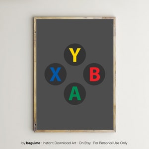 Gamer Posters,Video Game Art,Boy Prints,Printable Wall Art,Gaming Room Decor,Joystick,Buttons,ABXY,Kids,Man Cave,Playroom,Retro,Download