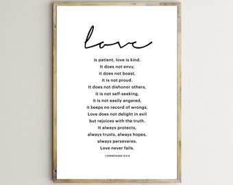 1 Corinthians 13:4-8,Love Is Patient,Love Is Kind,Bible Verse Prints,Christian Signs,Scriptures Wall Art,Catholic Poster,Inspirational Text