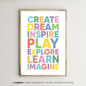 Classroom Decor,Teacher Print,Inspirational Quotes,Wall Art For Kids,Dream,Play,Explore,Learn,Toddler Room Posters,Printable Playroom Signs