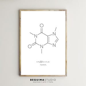 Coffee Prints Caffeine Molecule Office Wall Art Molecular Structure Coffee Poster Formula Chemistry Printable Kitchen Decor Digital Download