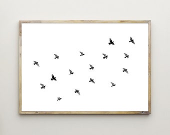 Bird Print,Flock of Birds Flying,Pigeons,Photography,Wall Art,Printable,Black & White,Picture,Photo,Minimalist,Poster,Decor,Digital,Download