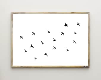 Bird Print,Flock of Birds Flying,Pigeons,Photography,Wall Art,Printable,Black & White,Picture,Photo,Minimalist,Poster,Wall Decor,Download_