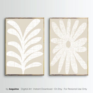 Neutral Art Prints,Abstract Wall Art,Set Of 2 Prints,Beige,Cream,Home Decor,Modern Printable Art,Floral,Botanical,Flower,Digital Download