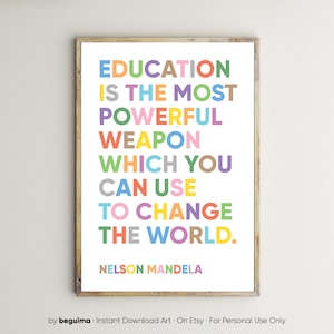 Cytaty edukacyjne,Inspirujący wydruk,Nelson Mandela,Dekoracja klasy,Nauczyciel,Dzieci,Drukowana sztuka ścienna,Szkoła,Maluch,Plakat,Pobieranie cyfrowe