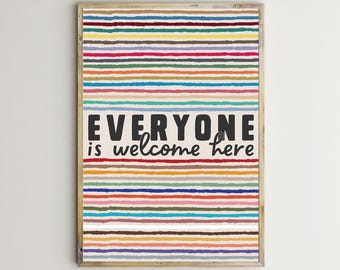Diversity Prints Classroom Decor Teacher Wall Art Inspirational Quotes Equality Poster Kids Printable Art Inclusion,Everyone Is Welcome Here