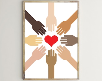 Equality Prints,Hands,Hearts,Printable Wall Art,Solidarity,Fight Racism,Classroom Decor,Educational Posters,Teacher,Kids,Digital Download