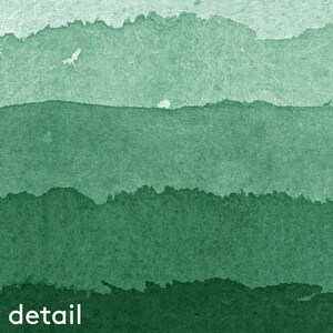May include: Abstract watercolor painting with horizontal bands of varying shades of green. The word "detail" is printed in white at the bottom of the image. The texture of the paper is visible.