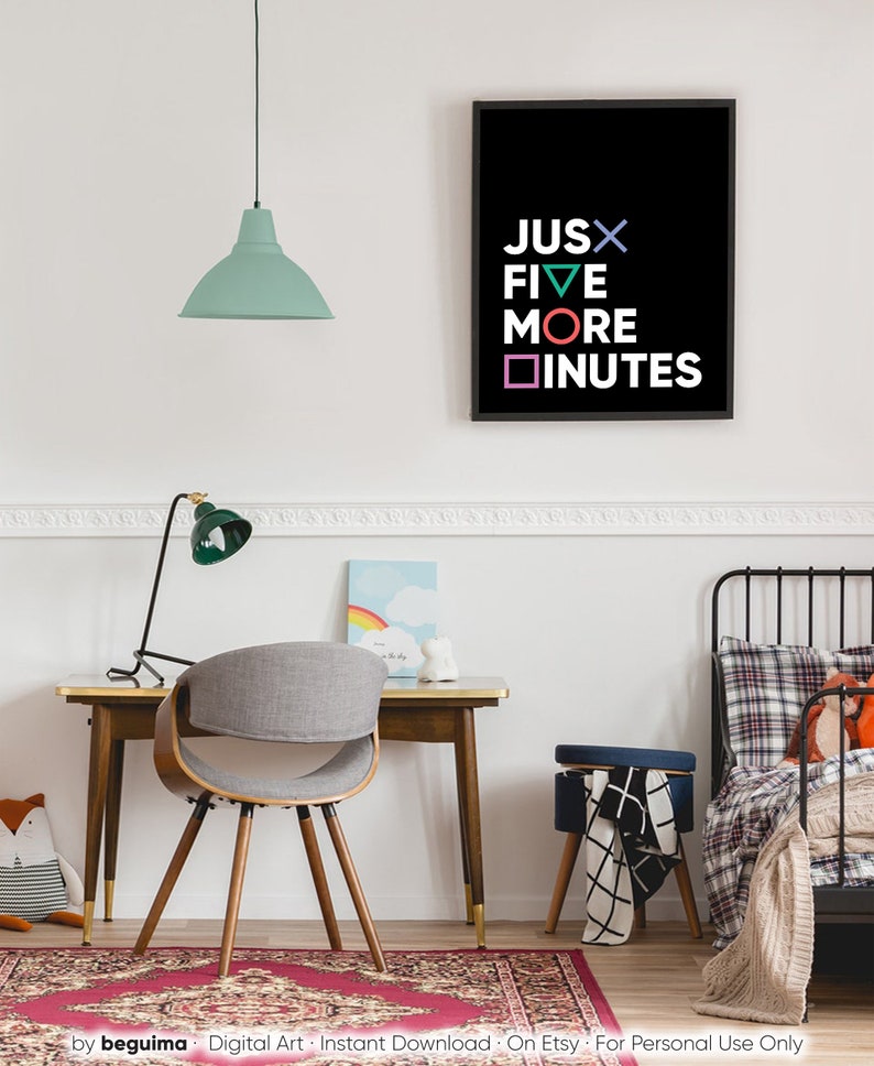 Just Five More Minutes,Gamer Posters Video Game Prints Boy Wall Art Joystick Buttons Symbols Printable Gaming Room Man Cave Decor Download image 3