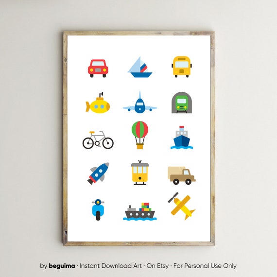 Transport Prints Baby Boy Nursery Wall Art Kids Posters Playroom Signs Game Room Decor Toddler Children Printable Digital Download