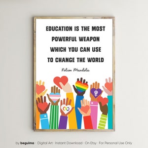 Nelson Mandela Inspirujące cytaty, Wystrój klasy, Różnorodność wydruków, Nauczyciel Wall Art, Plakat edukacyjny, Dzieci, Do druku, Szkoła, Rasizm, Feministka