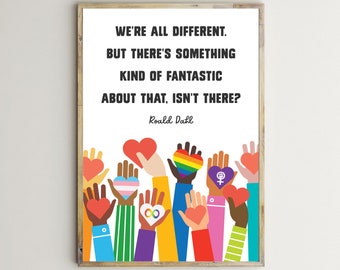 Impresión sobre diversidad, decoración del aula, arte mural para profesores, póster sobre igualdad, arte imprimible para niños, racismo, homosexualidad, poder femenino, LGBTQ, inclusión, citas inspiradoras