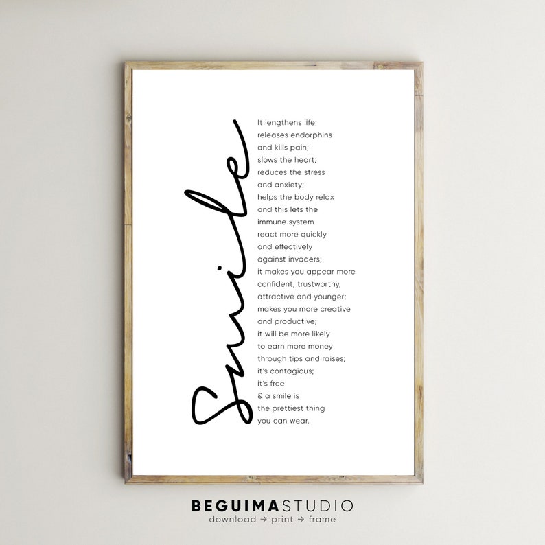 Inspirational Prints,Funny Quotes,Smile,Dentist,Wall Art,Dental Clinic,Poster,Printable,Smile Benefits,Motivational Text,Digital Download image 1
