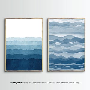 Sea Prints,Set Of 2 Watercolor Paintings,Ocean Print,Blue Wall Art,Waves,Printable,Abstract,Seascape,Sea Posters,Wall Decor,Digital Download