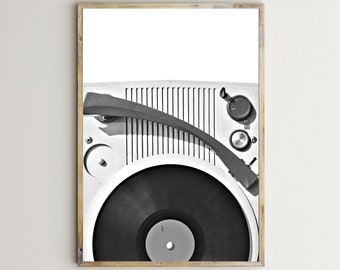 Impresión de tocadiscos, disco de vinilo, arte mural imprimible, tocadiscos, fotografía en blanco y negro, grande, póster, decoración del hogar, escandinavo, descarga digital