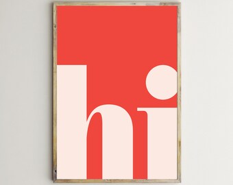 Hej-tryck, Hej-posters, Hej-väggkonst, Röd väggkonst, Utskrivbar väggkonst, Entrékonst, Välkommen-väggkonst, Typografisk konst, Heminredning, Digital nedladdning