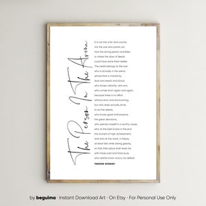 Der Mann in der Arena,Theodore Roosevelt, die Person in der Arena,Inspirational Text Zitat Prints Printable Wandkunst Speech Home Decor Poster