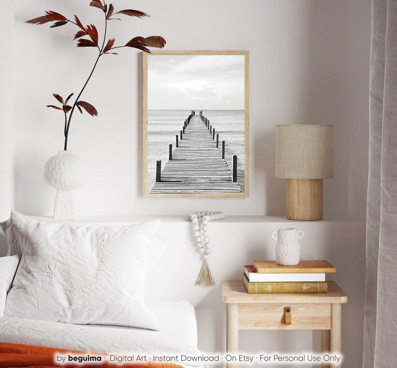 Wooden Pier,Sea Prints,Ocean Wall Art,Landscape Photography,Wood Jetty,Printable Wall Art,Black & White Photo,Sea Poster,Digital Download image 6