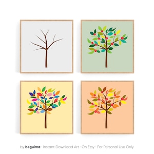 Tree Wall Art,Four Seasons Art,Botanical Prints,Set Of 4,Printable,Spring,Winter,Summer,Autumn,Fall,Posters,Wall Decor,Illustration,Download
