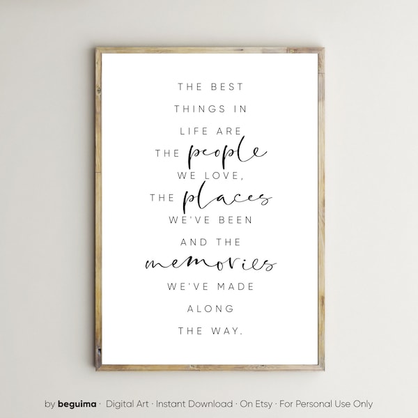 The Best Things In Life Are The People We Love The Places We've Been and The Memories We've Made Along The Way,Inspirational Quote Prints