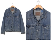 90s Vintage Mens LEVIS Denim Jacket Distressed Trucker Jeans Blue Size XL