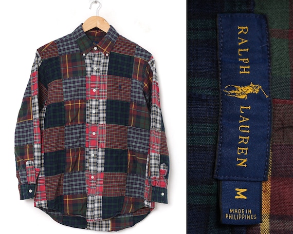 Mens POLO RALPH LAUREN Shirt Long Sleeve Patchwork Checked - Etsy
