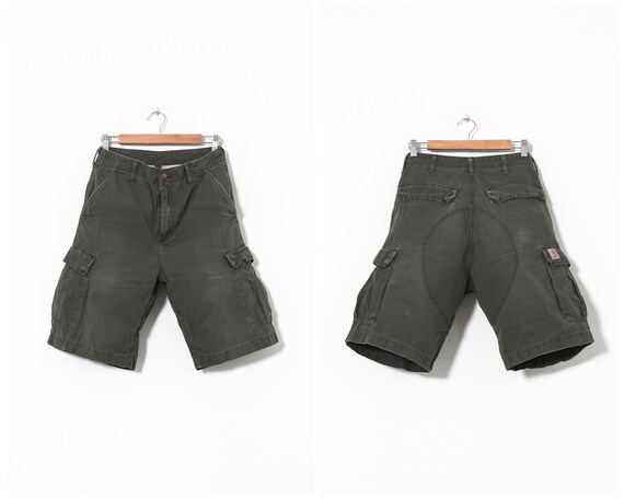 Vintage Mens CARHARTT Bermuda Cargo Shorts Green S