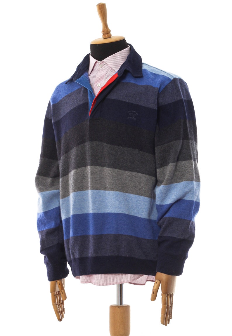 Mens PAUL /& SHARK Polo Shirt Sweater Jumper Wool Striped Blue Grey Size XL