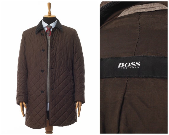 Mens HUGO BOSS Quilted Quilt Coat Jacket Brown Siz