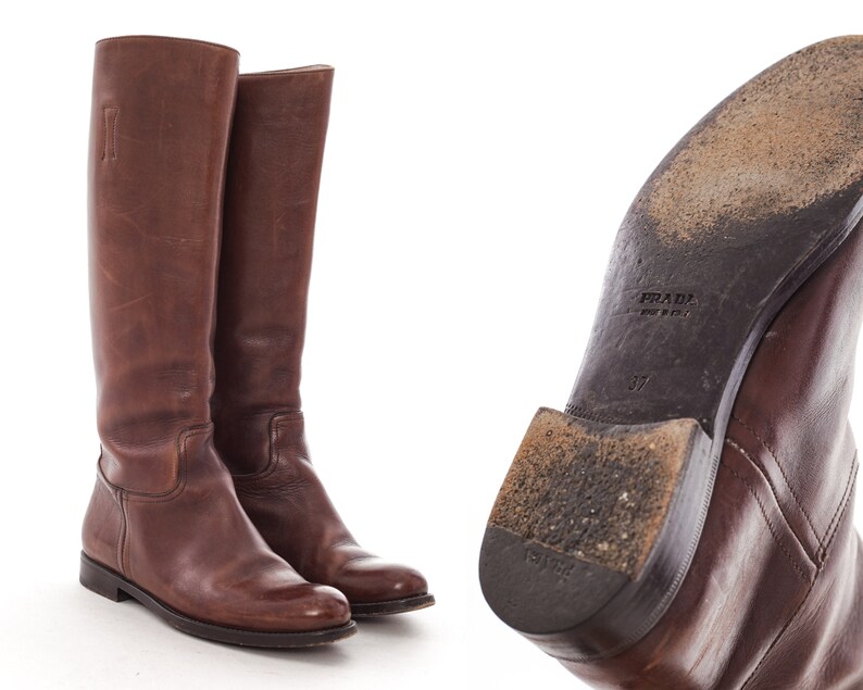 Women's Prada Hi Boots Shoes Riding Leather Brown Size EU - Etsy Denmark