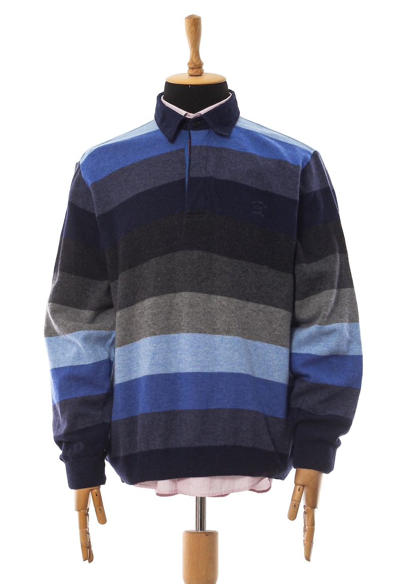 Mens PAUL /& SHARK Polo Shirt Sweater Jumper Wool Striped Blue Grey Size XL