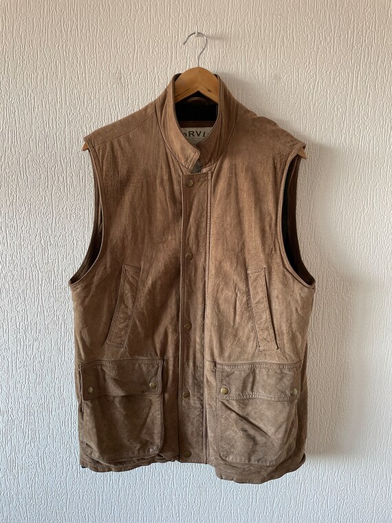 Mens ORVIS Suede Leather Shooting Hunting Vest Gi… - image 2