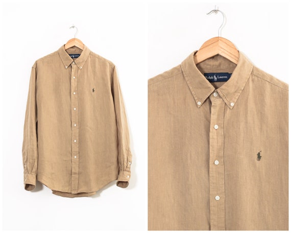90s Vintage Mens POLO RALPH LAUREN Linen Long Slee
