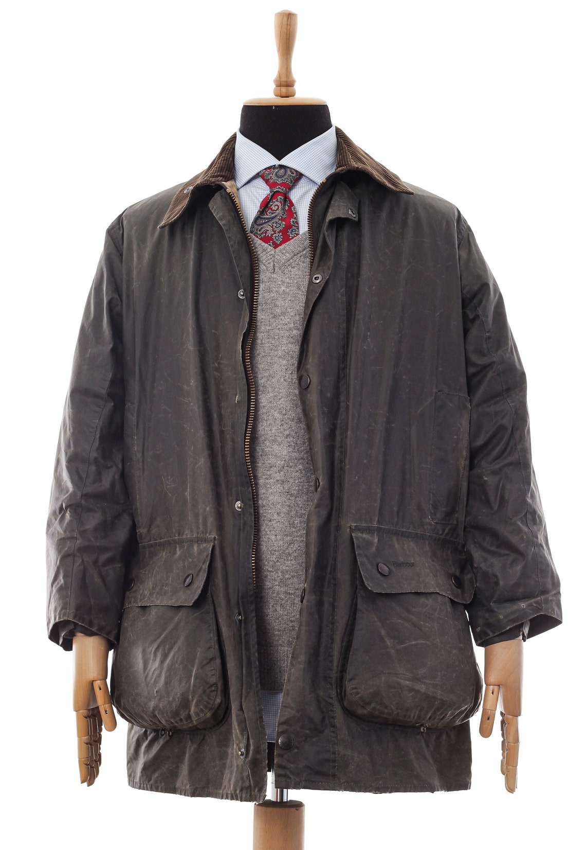 Mens BARBOUR Border Wax Waxed Jacket Coat Green Size C42/112cm Etsy