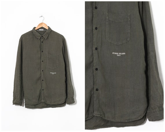 Vintage Mens STONE ISLAND Linen Long Sleeve Shirt