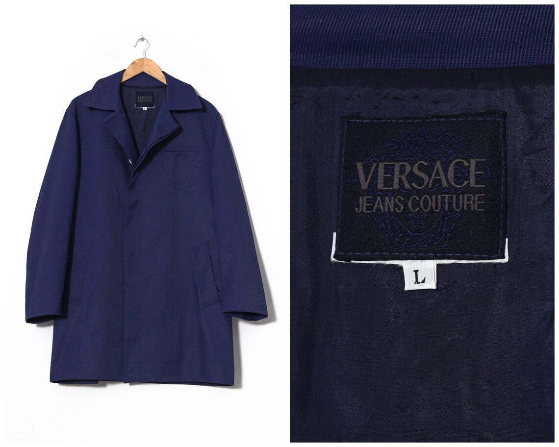 Vintage Mens VERSACE Coat Jacket Blue Size L | Etsy