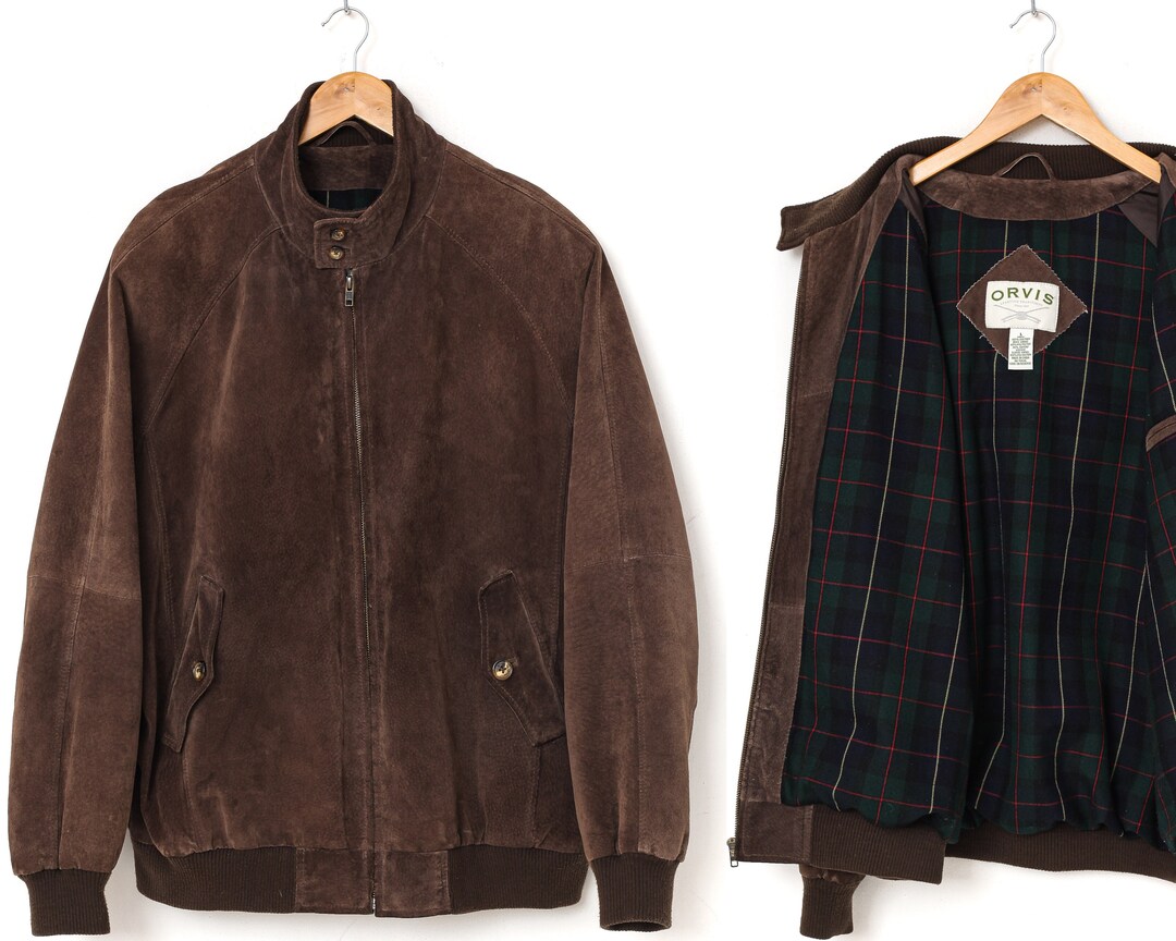 Mens ORVIS Bomber Jacket Harrington Suede Leather Shooting Etsy