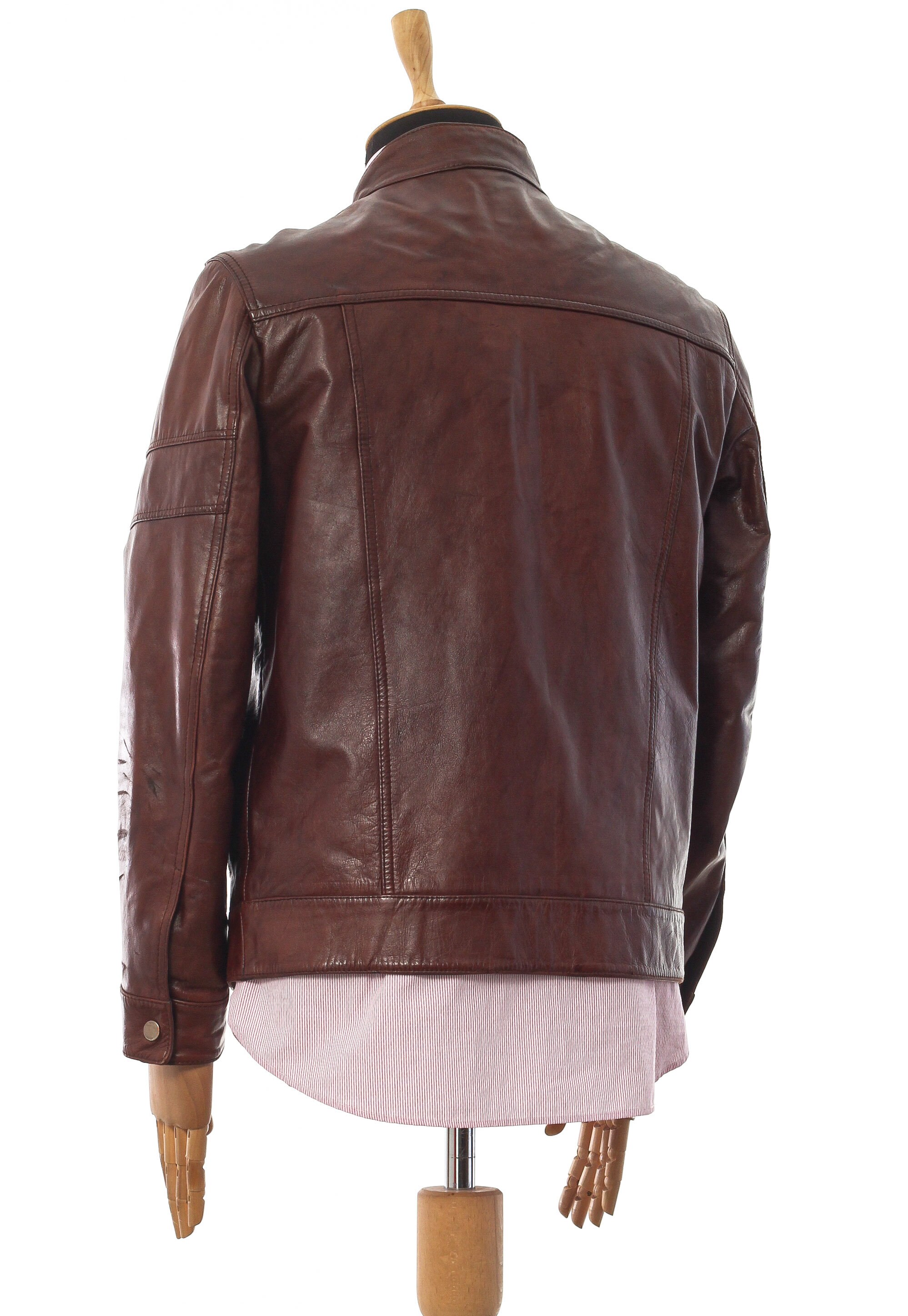 Mens HUGO BOSS Leather Jacket Brown Size 50 40 L Etsy