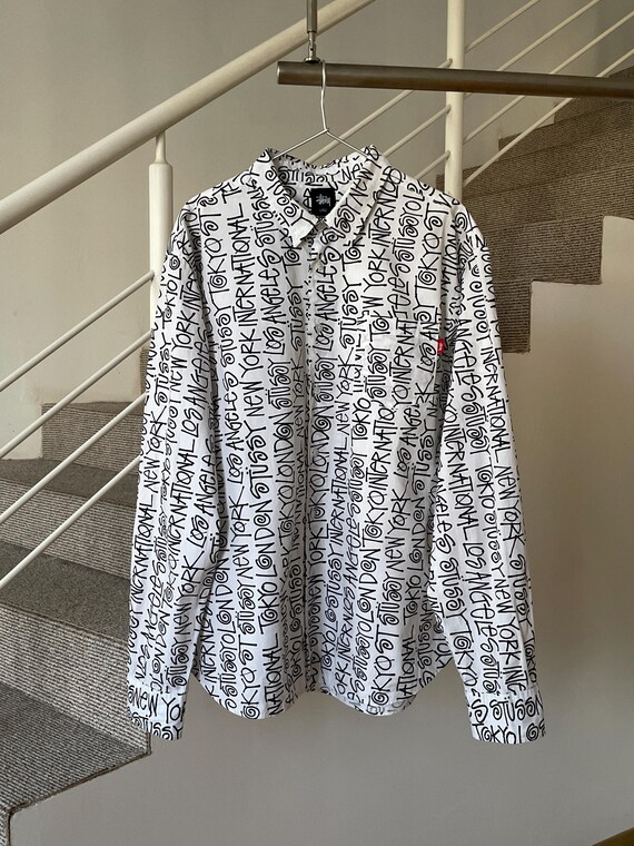 Buy Vintage 90s Mens STUSSY Shirt Button up Long Sleeve Graphic 