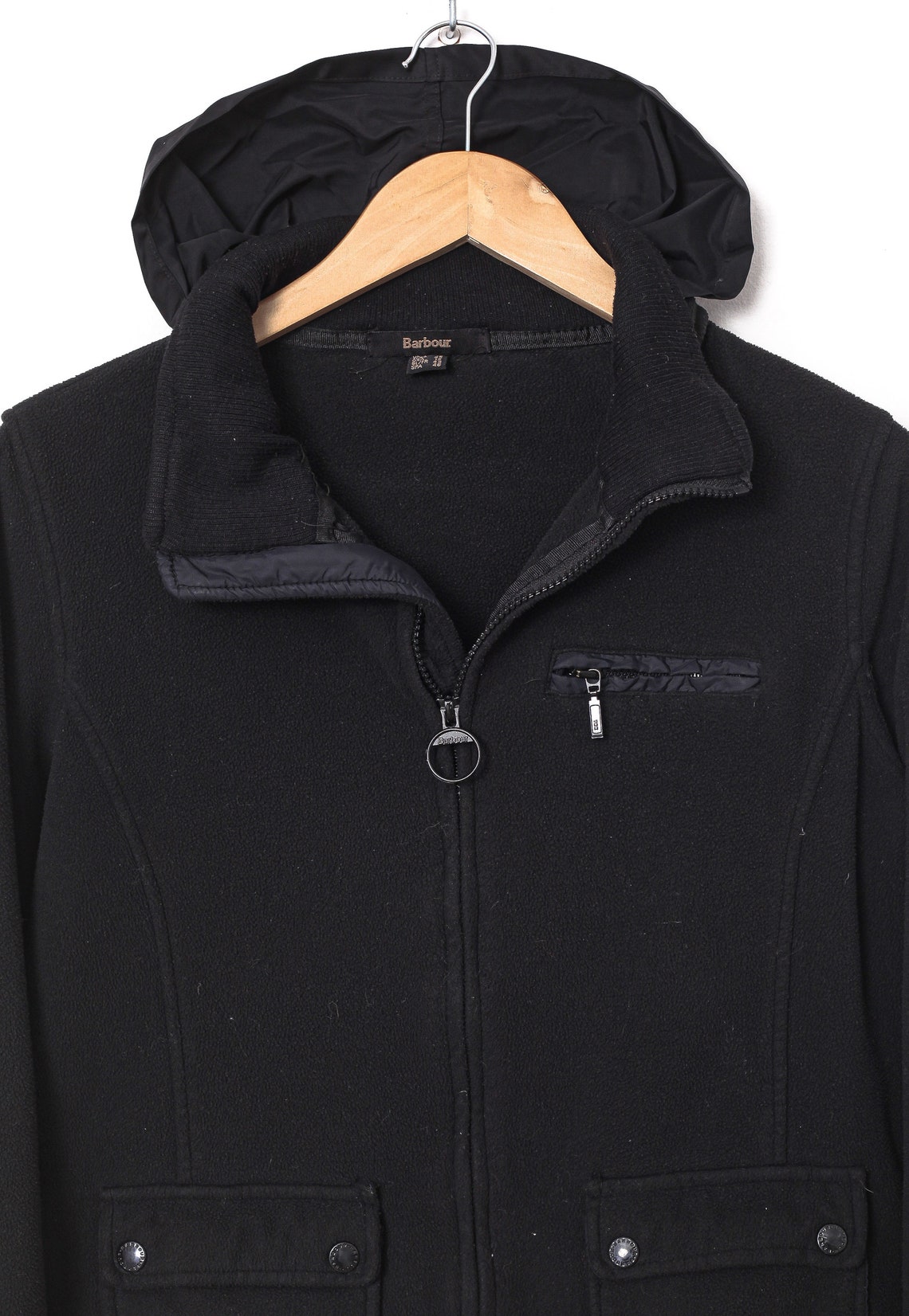 Women's BARBOUR Fleece Jacket Sweater Hooded Zip Up Black Etsy